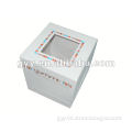 White square lid and base paperboard box with window for doll packaging